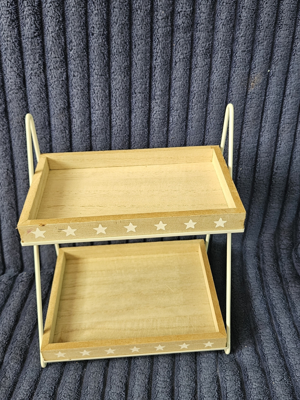 Wooden Two-Tier Tray Stand in Natural Wood and White